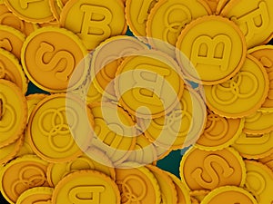 Money coins and tokens piled and stacked