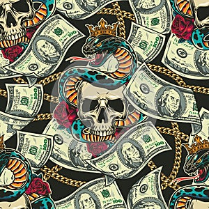 Money colorful vintage seamless pattern