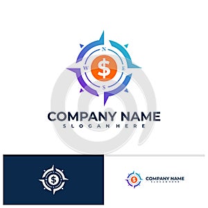 Money with Compass logo vector template, Creative Compass logo design concepts