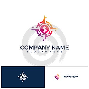 Money with Compass logo vector template, Creative Compass logo design concepts