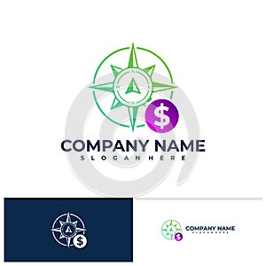 Money with Compass logo vector template, Creative Compass logo design concepts