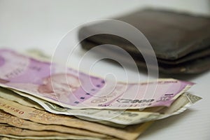 Money Concept- Abundance Money Variety of Indian Rupees Notes and Wallet