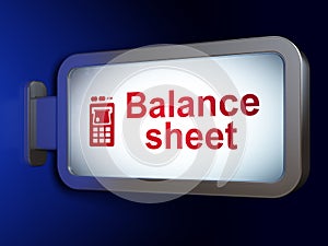 Money concept: Balance Sheet and ATM Machine on billboard background