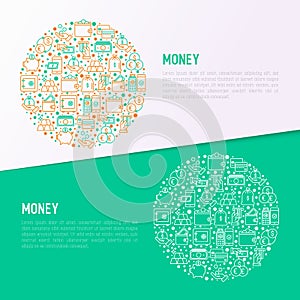 Money concept in circle with thin line icons