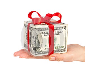 Money concept dollars in the form of a gift box in