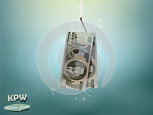 Money concept illustration, north korean won money paper on fish hook