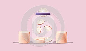 Money concept. money bag, coins stack and banknotes logo