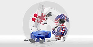 Money concepts. falling Euro currency and fighting Yen and Dollar. 3d-illustration photo