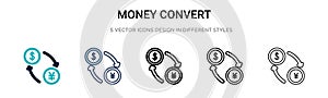 Money convert icon in filled, thin line, outline and stroke style. Vector illustration of two colored and black money convert