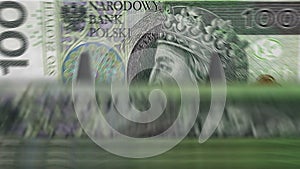 Money counting machine with 100 PLN Polish Zloty