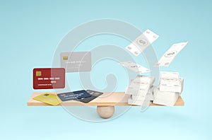 Money and credit card in balance 03
