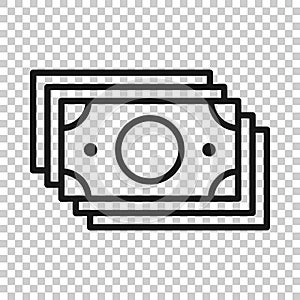 Money currency banknote icon in flat style. Dollar cash vector illustration on white isolated background. Banknote bill business