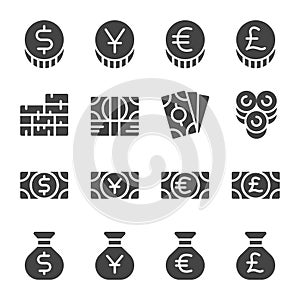 money and currency solid icon set