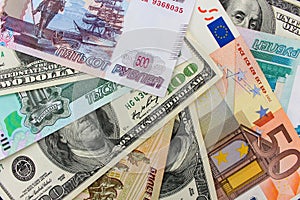 Peniaze odlišný krajiny dolárov euro, rubľov 