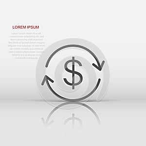 Money dollar with arrow icon in flat style. Exchange rate money illustration on white isolated background. Financial strategy