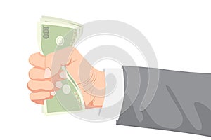 Money dollar in the businessmanâ€™s hand (Hand holding Banknotes)