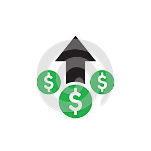 Money dollar up arrow, growth finance graphic - concept icon design. Success sign. Vector illustration.