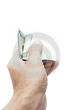 Money dollars in the hands on a white background