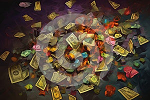 Money and economy. Surreal painting. Conceptual illustration. Generative AI