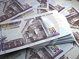 Egyptian money. Egyptian pound banknotes. 50 EGP pounds bills