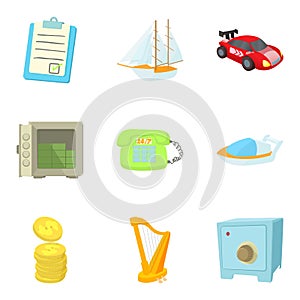 Money equivalent icons set, cartoon style