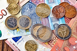 Money Euro banknotes and coins