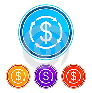 Money exchange dollar sign icon flat design round buttons set illustration design