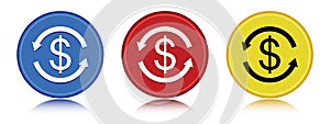 Money exchange dollar sign icon flat round button set illustration