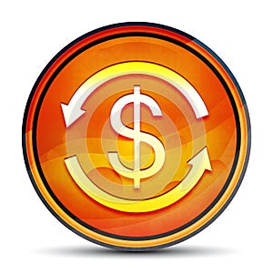 Money exchange dollar sign icon shiny bright orange round button illustration