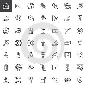 Money exchange outline icons set.