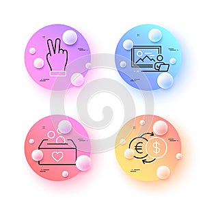 Money exchange, Photo studio and Victory hand minimal line icons. For web application, printing. Vector