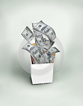 Money exploding white box