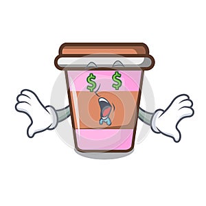 Money eye coffee cup mascot cartoon