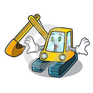 Money eye excavator mascot cartoon style