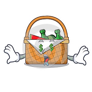 Money eye picnic basket mascot cartoon