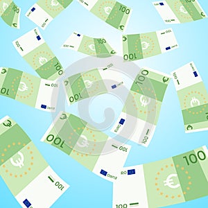 Money falling from sky, 100 Euro banknotes falling