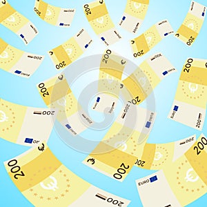 Money falling from sky, 200 Euro banknotes falling