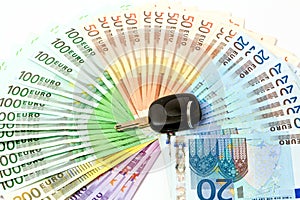 Money fan of euro notes for the purchase of automobiles