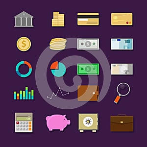 Money finance banking icon set flat