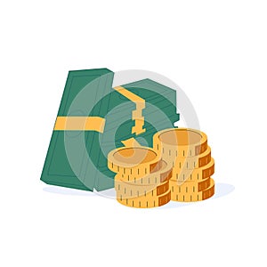 Money, finance budget. Business success concept. Dollars banknotes. Cash money. Flat style Vector illustration