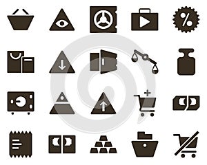 Money and finance icon set, cart, clear, shopping. Investment, banking, money and finance icons