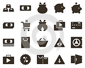 Money and finance icon set, deposit, open, safe. Investment, banking, money and finance icons