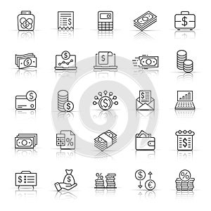 Money finance icon set in flat style. Payment vector illustration on white isolated background. Currency budget business concept