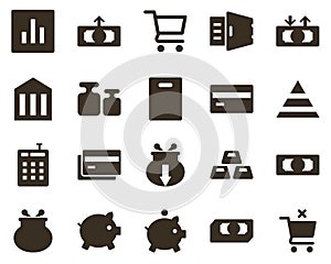 Money and finance icon set, shopping, basket, remove. Investment, banking, money and finance icons