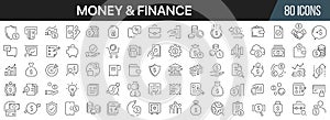 Money and finance line icons collection. Big UI icon set in a flat design. Thin outline icons pack. Vector illustration EPS10