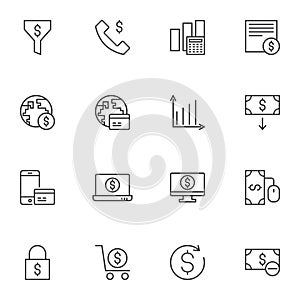 Money and finance line icons set