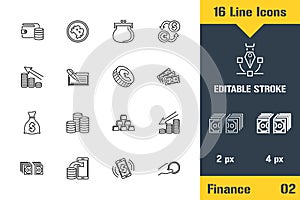 Money, Finance, Payments Icons set. Thin line icon - Outline flat vector illustration. Editable stroke pictogram. Premium quality