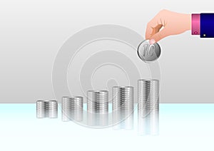 Money, Financial, Business Growth concept, Man`s hand put money coins to stack