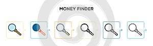 Money finder vector icon in 6 different modern styles. Black, two colored money finder icons designed in filled, outline, line and