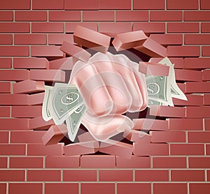 Money Fist Punching Through Wall